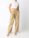 OLIVACEOUS TWILL WIDE LEG PANTS IN TAN