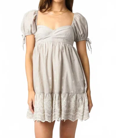 Olivaceous Tyra Baby Doll Dress In Beige In Gray