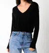 Olivaceous V-neck Cropped Sweater In Black In Black
