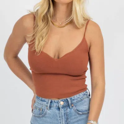 Olivaceous V-neck Detail Thick Knit Tank In Brown
