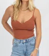 Olivaceous V-neck Detail Thick Knit Tank In Camel In Multi