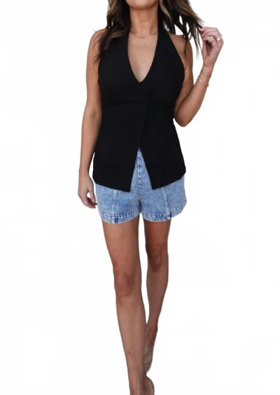 Olivaceous V-neck Halter Top In Black