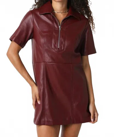 Olivaceous Vegan Leather Mini Dress In Burgundy In White