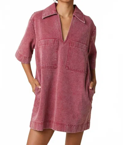 Olivaceous Washed Vintage Denim Dress In Burgundy In Pink