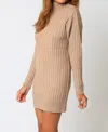 OLIVACEOUS WIDE RIBBED SWEATER DRESS IN MOCHA