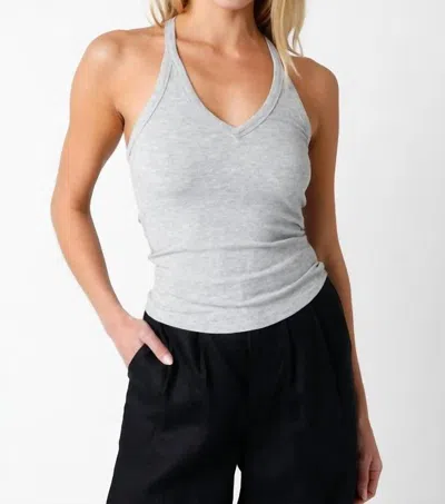 Olivaceous Women's Fitted V Neck Racerback Ribbed Spaghetti Strap Tank Top In Heather Grey In Multi