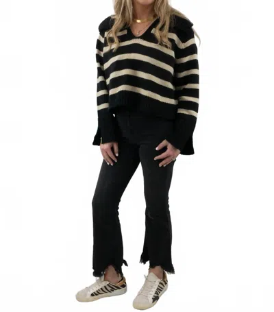 Olivaceous Women's Striped Collar Sweater In Black