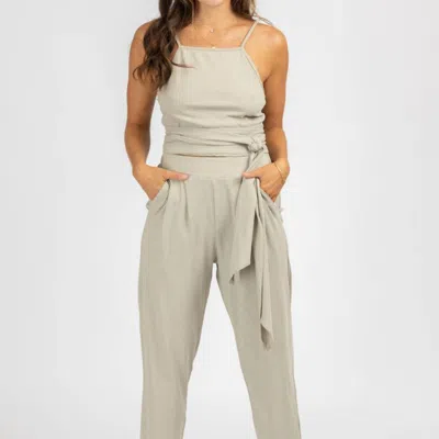Olivaceous Wrap Top + Pleated Pant Set In Grey