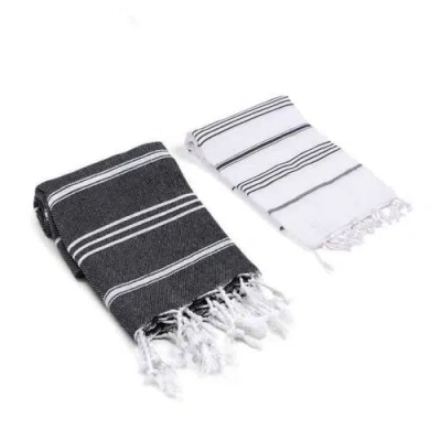 Olive And Linen Olive & Linen Bodrum / Datca Turkish Hand Towel Set In Black