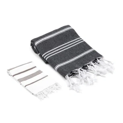 Olive And Linen Olive & Linen Bodrum / Datca Turkish Towel Set In Black