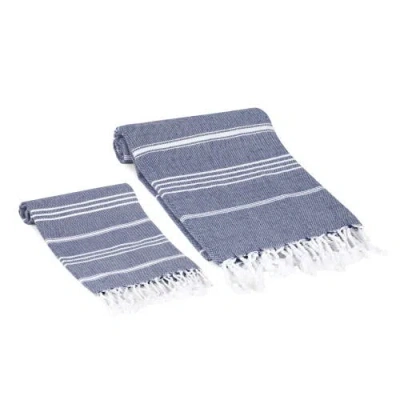 Olive And Linen Olive & Linen Bodrum Turkish Towel Set In Blue
