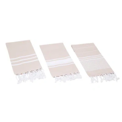 Olive And Linen Olive & Linen Essential Turkish Hand / Kitchen Towel Set Of 3 In Neutral