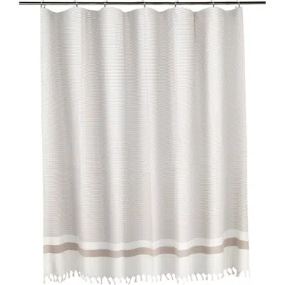 Olive And Linen Olive & Linen Pixel Shower Curtain In White