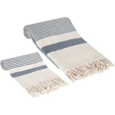 Olive And Linen Olive & Linen Pixel Turkish Towel Set In Blue