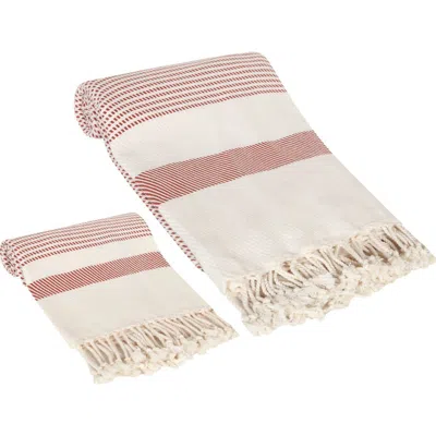 Olive And Linen Olive & Linen Pixel Turkish Towel Set In Red