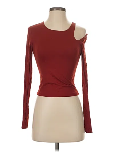 Pre-owned Olive & Oak Long Sleeve Top Burgundy One Shoulder Neckline Tops