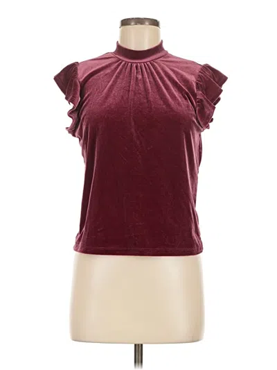 Pre-owned Olive & Oak Short Sleeve Top Burgundy High Neck Tops