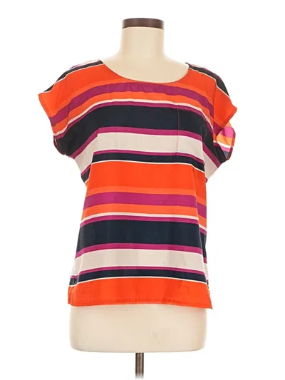 Pre-owned Olive & Oak Short Sleeve Top Orange Stripes Pattern Boatneck Tops