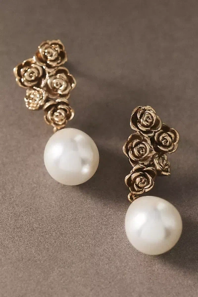 Olive & Piper Alessandra Rosette Pearl Drop Earrings In Gold