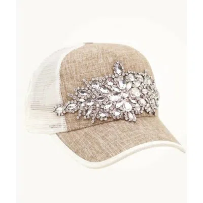 Olive & Pique Crystal Embellished Trucker Cap In Beige In Brown