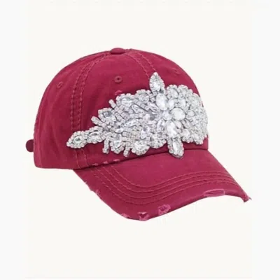 Olive & Pique Vintage Crystal Embellished Ponytail Baseball Cap In Burgundy In Multi