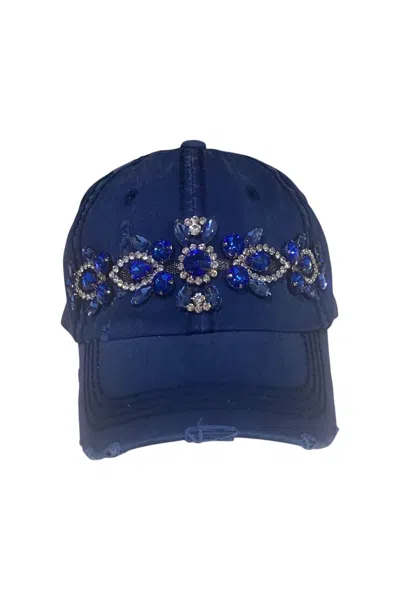 Olive & Pique Women's Bejeweled Bling Glitz Distressed Cap In Navy In Blue