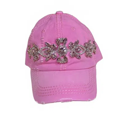 Olive & Pique Women's Bejeweled Glitz Distressed Cap In Pink