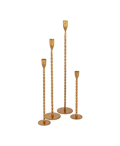 Olive Grove 4-piece Hand-forged Cast Metal Taper Holders In Gold