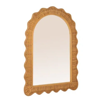 Olive Grove Arched Wall Mirror With Scalloped Woven Frame In Brown