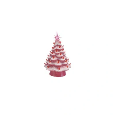 Olive Grove Ceramic Led Christmas Tree With Plastic Bulbs & Star, Pink & White