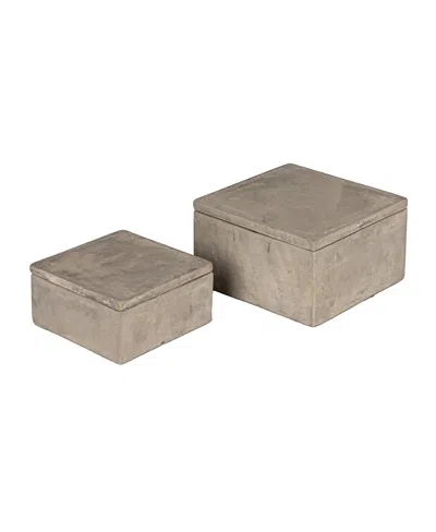 Olive Grove Contemporary Cement Boxes With Lids, Set Of 2 In Gray