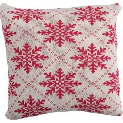 Olive Grove Cotton Knit Pillow With Snowflake Pattern, Cream & Dark Pink In Cream & Pink
