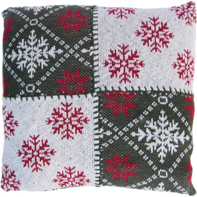 Olive Grove Cotton Knit Pillow With Snowflake Patterns, Multicolor
