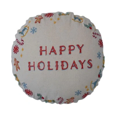 Olive Grove Cotton Slub Printed Pillow With Embroidery, Multicolor