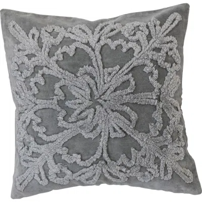 Olive Grove Cotton Tufted Velvet Pillow With Snowflake & Chambray Back, Grey & Natural In Multi