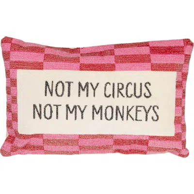Olive Grove Cotton Velvet Embroidered Lumbar Pillow "not My Circus…" In Pink