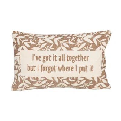 Olive Grove Cotton Velvet Embroidered Lumbar Pillow With Botanical Pattern "i've Got It All Together In Tan