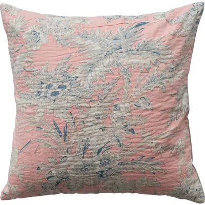 Olive Grove Cotton Voile Printed Toile Pillow With Flowers, Multicolor