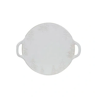 Olive Grove Debossed Stoneware Tray/platter With Trees & Handles In White