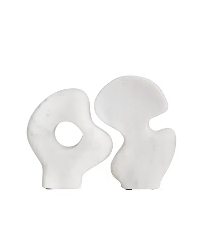 Olive Grove Decorative Abstract Marble Sculptures, Set Of 2 Styles In White