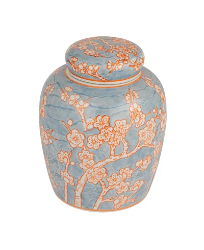 Olive Grove Decorative Ceramic Ginger Jar With Lid In Blue