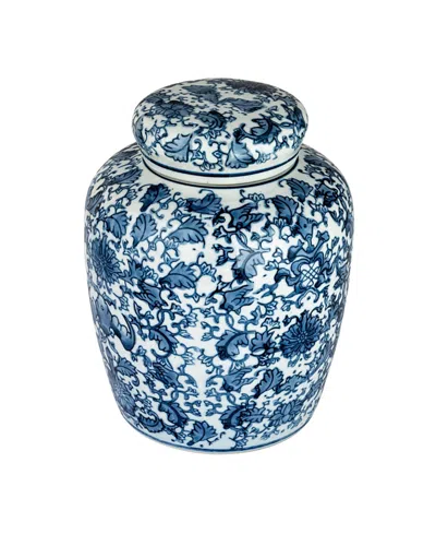 Olive Grove Decorative Ceramic Ginger Jar With Lid In Blue