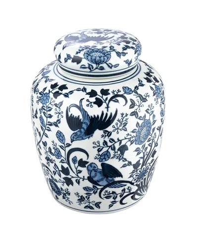 Olive Grove Decorative Ceramic Ginger Jar With Lid In Blue