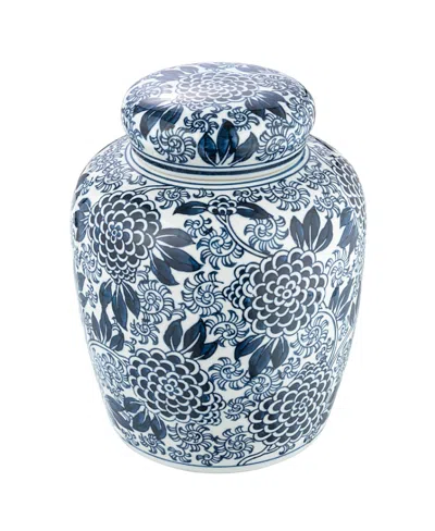 Olive Grove Decorative Ceramic Ginger Jar With Lid In Blue