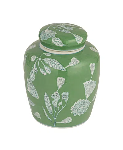 Olive Grove Decorative Ceramic Ginger Jar With Lid In Green