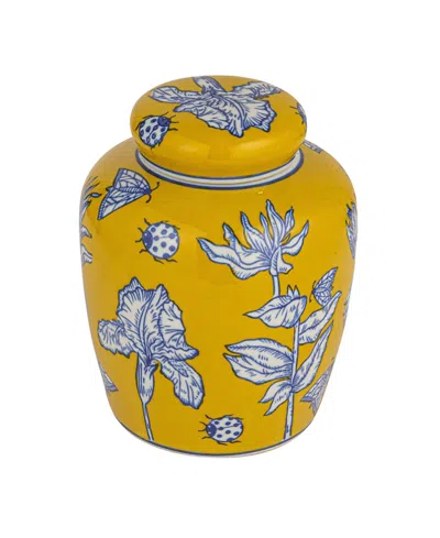 Olive Grove Decorative Ceramic Ginger Jar With Lid In Yellow