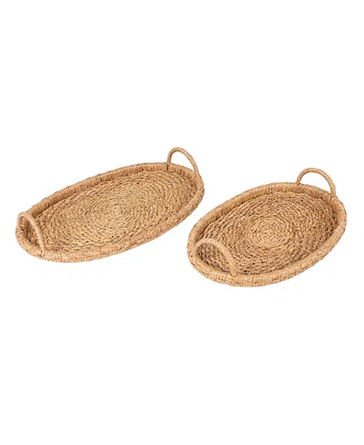 Olive Grove Decorative Handwoven Oval Seagrass & Rattan Trays With Handles, Set Of 2 Sizes In Brown