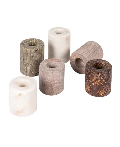 Olive Grove Decorative Marble Taper Candle Holders, Set Of 6 In Brown
