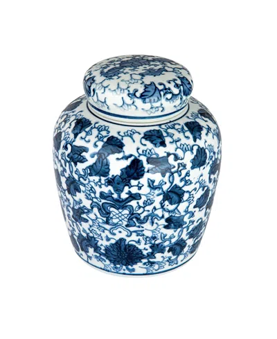 Olive Grove Decorative Small Ceramic Ginger Jar With Lid In Blue