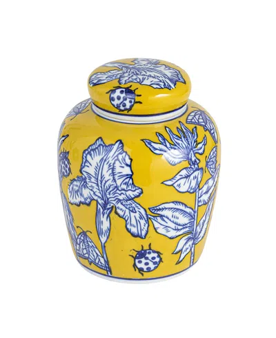 Olive Grove Decorative Small Ceramic Ginger Jar With Lid In Yellow